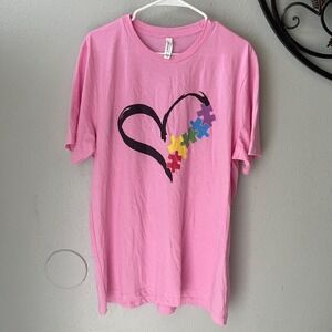 Pink Autism Awareness Heart T-Shirt XL Bella+Canvas